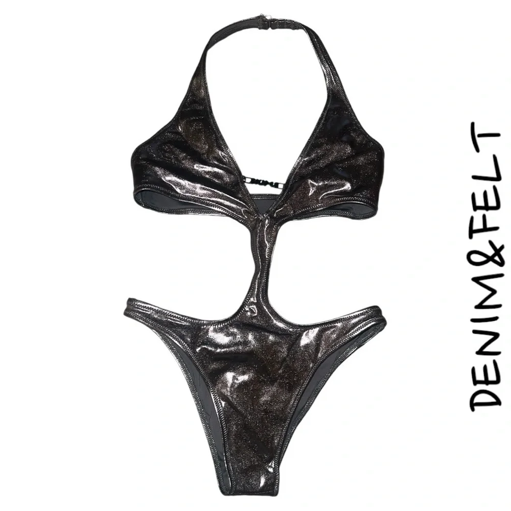 SKIMS METALLIC SWIM HALTER MONOKINI |STYLE: OP-CKY-2807 | COLOR:CARBON | NEW/NET